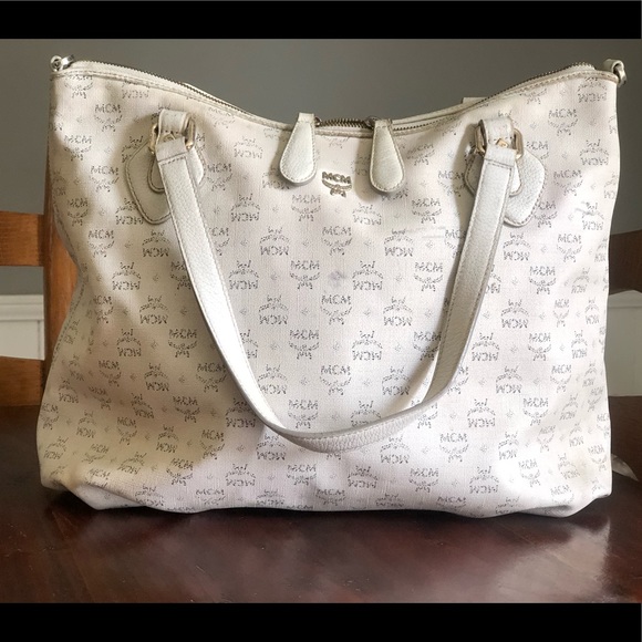 MCM Handbags - Auth. MCM white leather pleated satchel